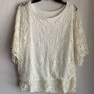 Women's Cream Lace Overlay Top
